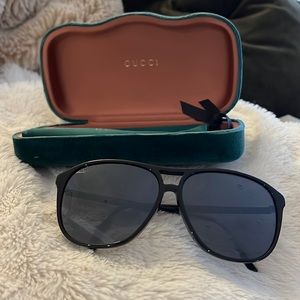 Gucci Black/Dark Grey Acetate Aviator Sunglasses